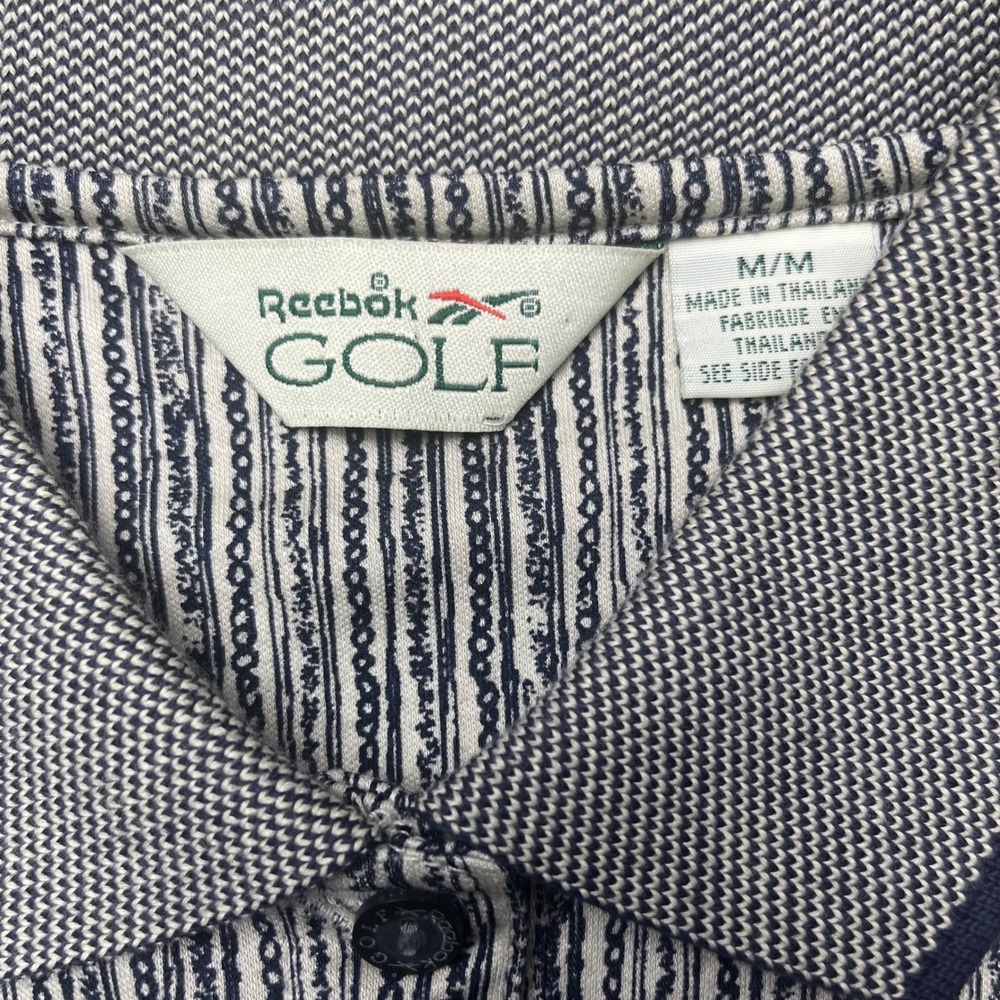 Vintage Reebok Golf Polo Shirt Womens Medium brown gold navy White Striped SS - Picture 2 of 10